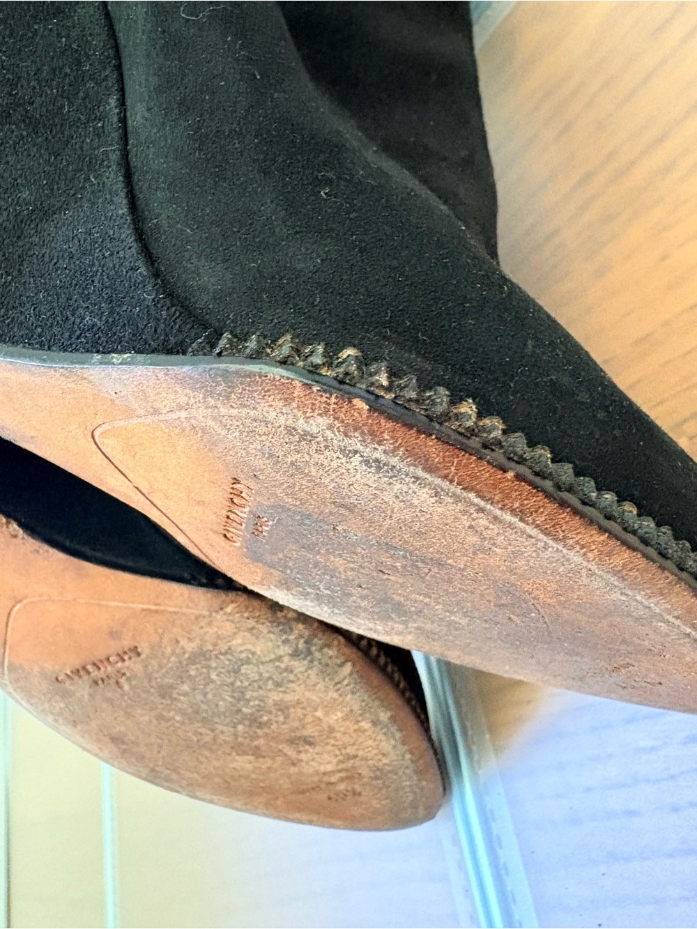 Givenchy Black Suede Wedge Ankle Boots Gold-Tone Shark Tooth Clasp • Size 40.5 - Picture 11 of 15